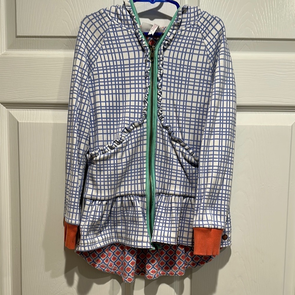 435 by Matilda Jane Blue and White Checkered Hoodie with Orange Accents